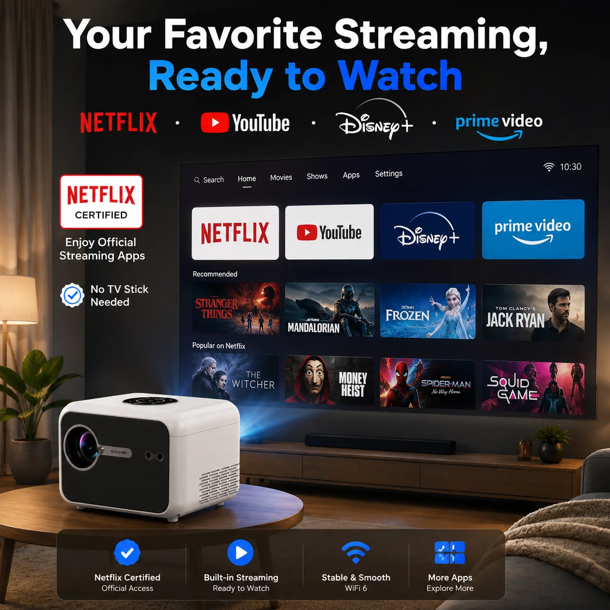 Projecteur intelligent A6L 320 - Netflix Home Cinema avis et prix